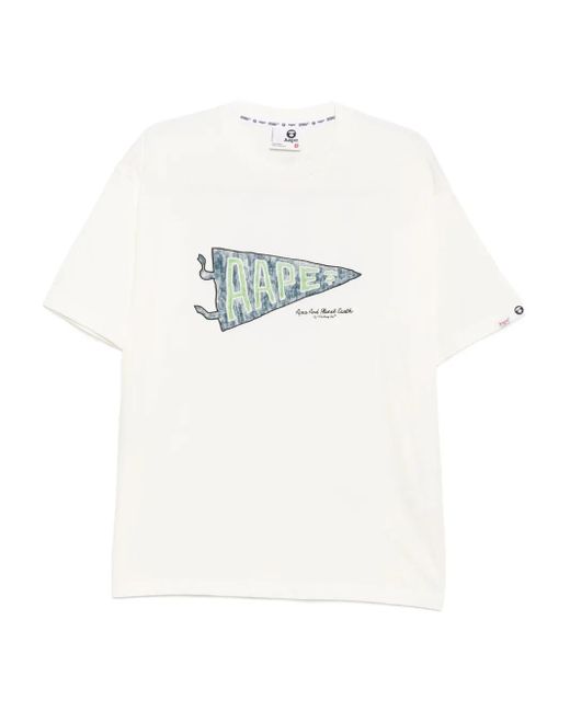Aape By A Bathing Ape White Graphic-Print T-Shirt for men
