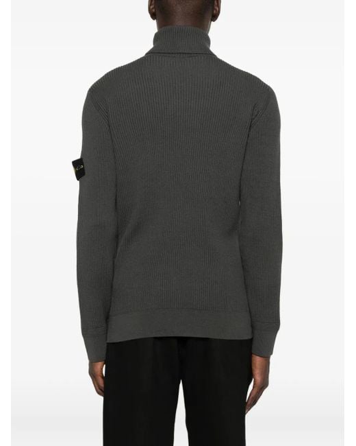 Stone Island Black Ribbed Knit Turtleneck Sweater With Compass Logo for men
