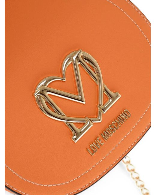 Love Moschino Orange Mini Logo-Plaque Chain-Strap Shoulder Bag