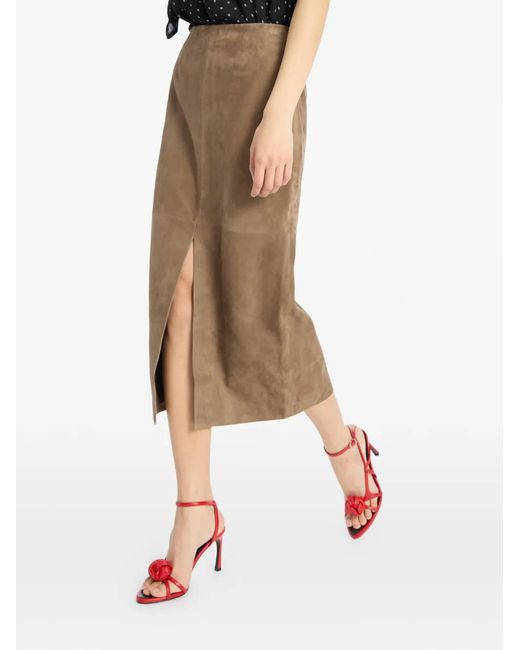 ROTATE BIRGER CHRISTENSEN Natural Slit Suede Midi Skirt