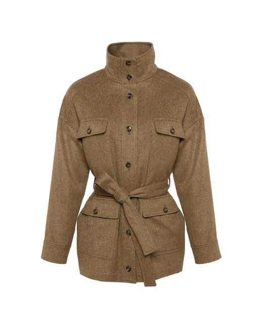 Yves Salomon Natural Button Belted Cashmere Jacket