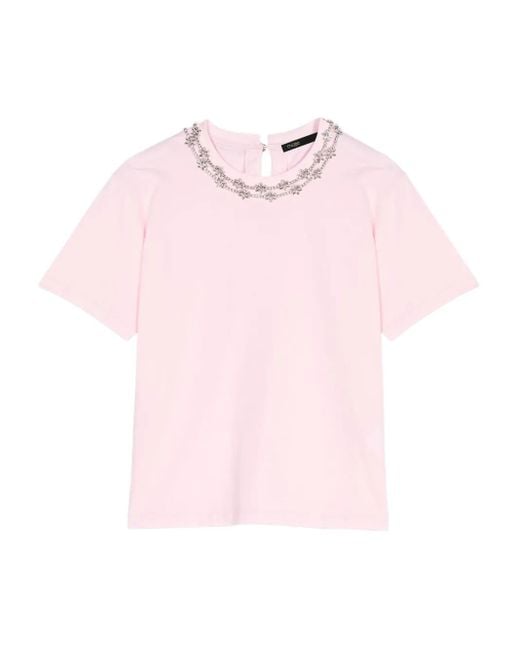 Maje Pink Short-Sleeve Jewel Neck T-Shirt
