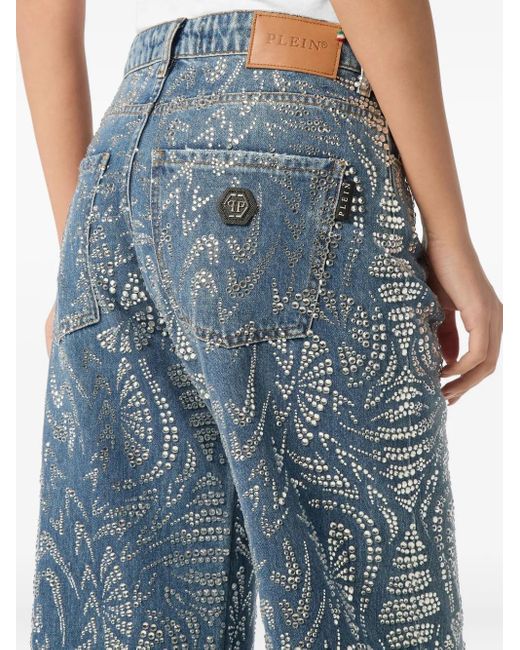 Philipp Plein Jeans Verfraaid Met Stras in het Blue