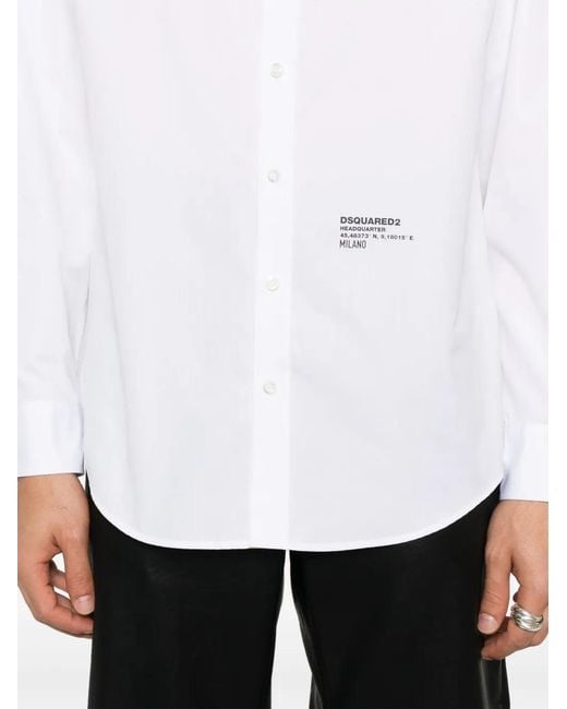 DSquared² White Logo Print Poplin Shirt for men