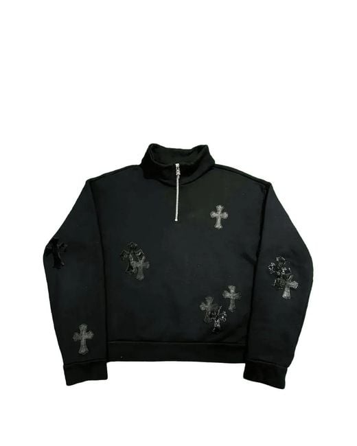 Chrome Hearts Black Cross-Patch Quarter-Zip Sweater for men