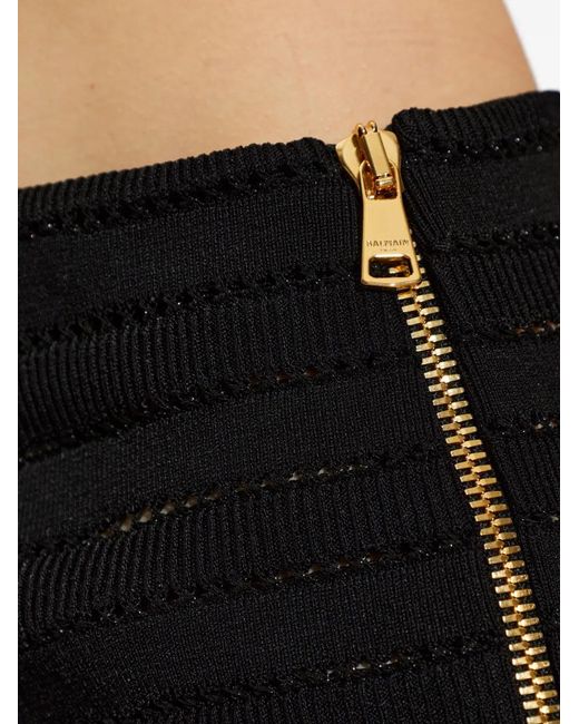 Balmain Black Pointelle-Knit Ribbed Mini Skirt