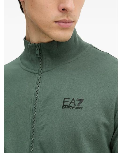 EA7 Green Logo-Print Zip-Up Sweatshirt for men