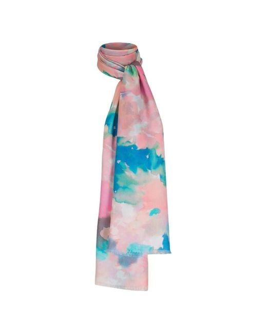Kinross Cashmere White Floral-Pattern Scarves