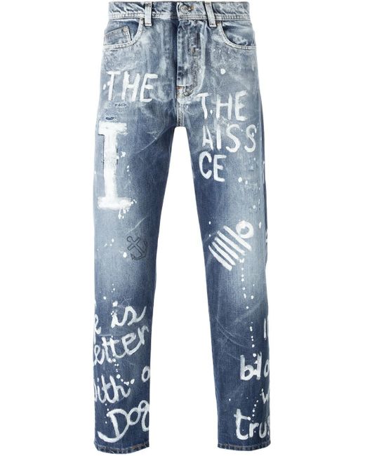 Iceberg Quote Detail Jeans in Blue for Men | Lyst UK