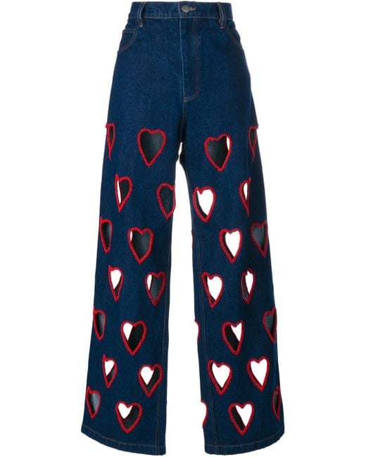 Ashish Blue Cut-out Heart Flared Jeans