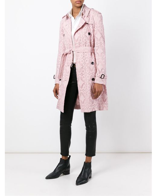 Burberry Floral Lace Trench Coat in Pink | Lyst