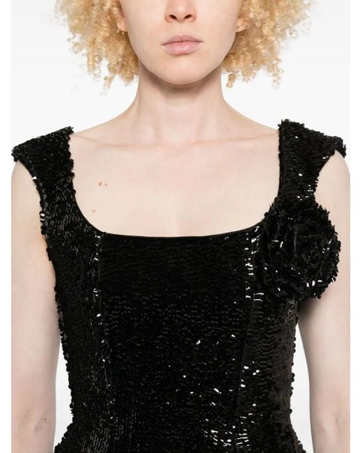 GIUSEPPE DI MORABITO Black Pailletten-Minikleid mit Rosenapplikation
