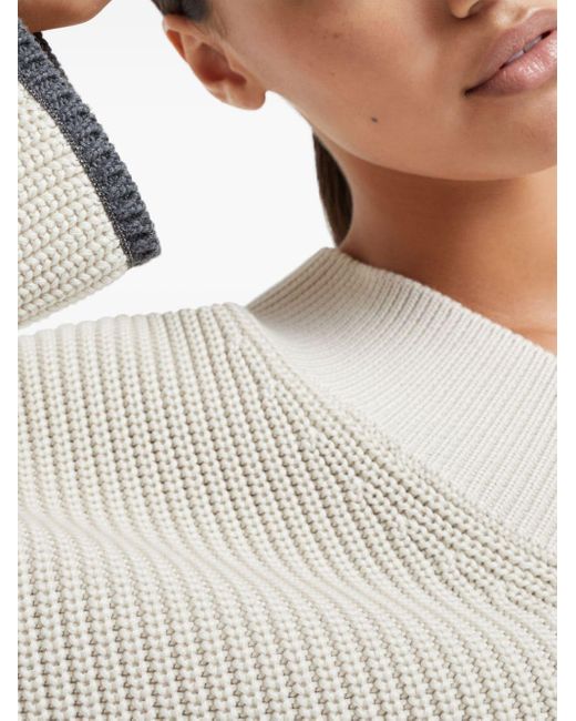 Brunello Cucinelli White Ribbed-knit Cotton Jumper