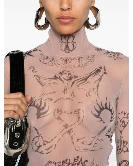 Balenciaga Pink Mesh-Top mit Tattoo-Print