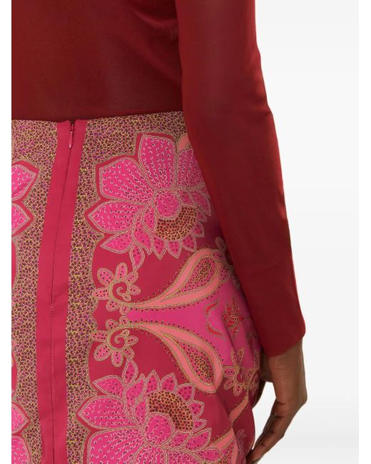 Farm Rio Red Bow-Detail Floral-Print Mini Skirt
