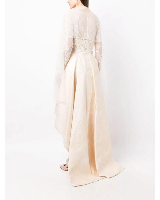 Saiid Kobeisy Natural High-Low Brocade Maxi Dress