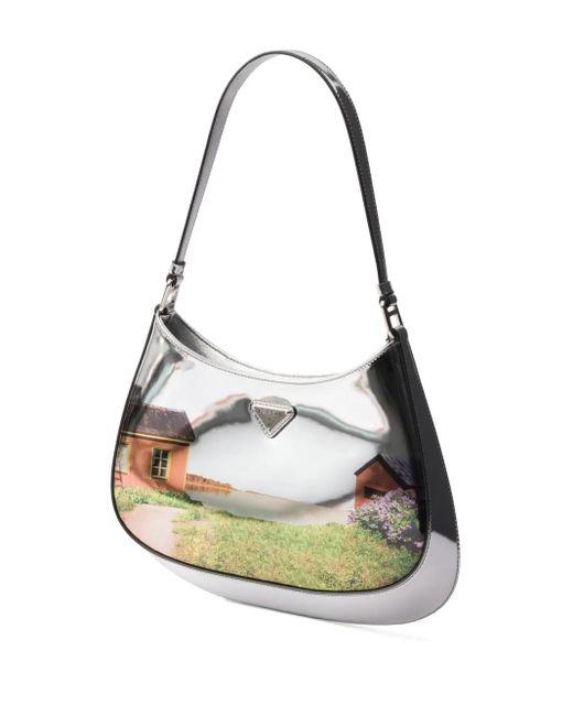 Prada Black Cleo Printed Brushed Leather Shoulder Bag