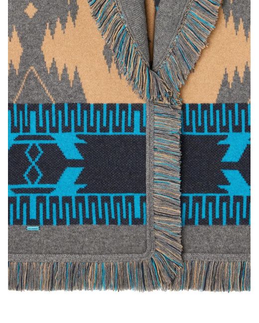 Alanui Blue Icon Jacquard Fringed Cardigan