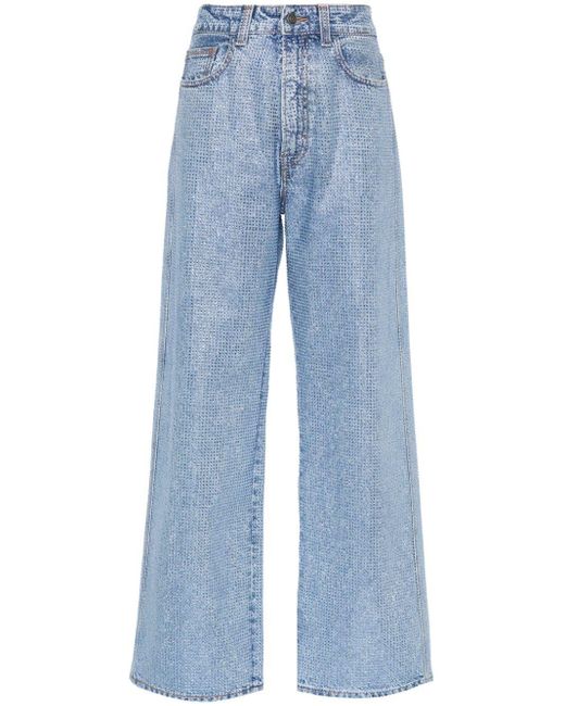 Haikure Blue Crystal-embellished Straight-leg Jeans