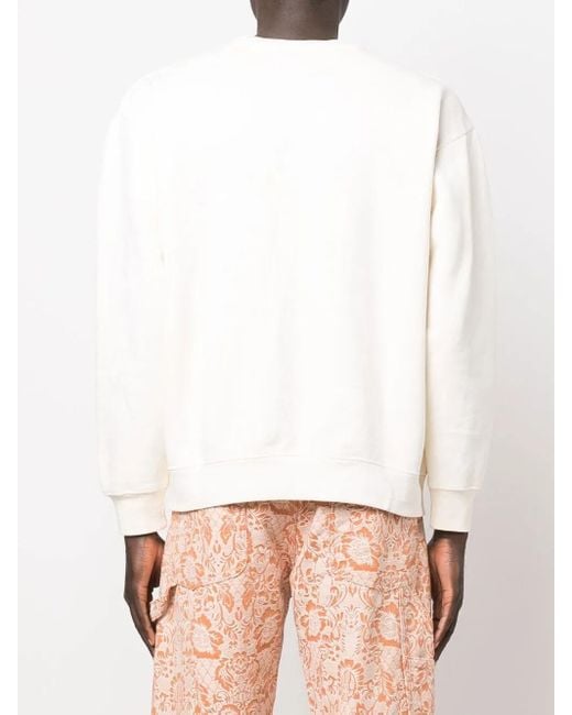 Market White Embroidered-Smiley Pullover Sweatshirt for men