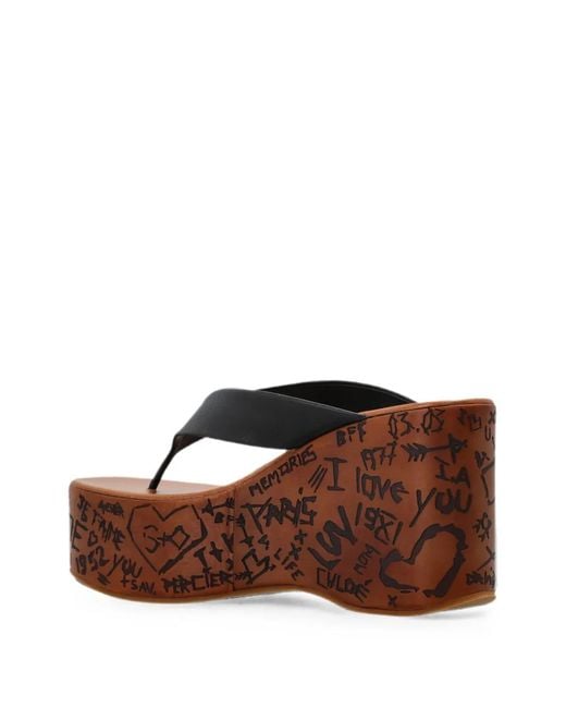 Chloé Brown Maxime Graffiti-Print Wedge Sandals