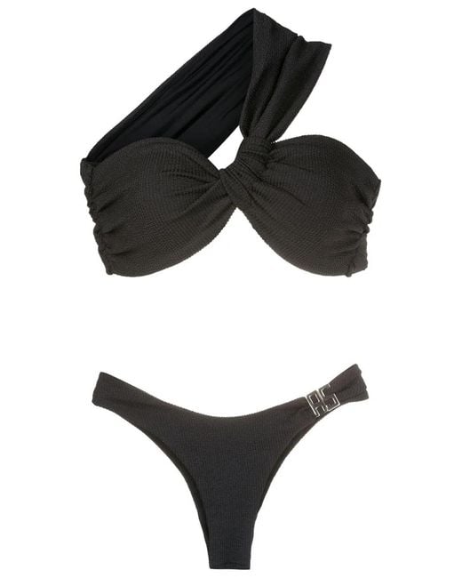 Amir Slama Black Fine-Ribbed One-Shoulder Bikini
