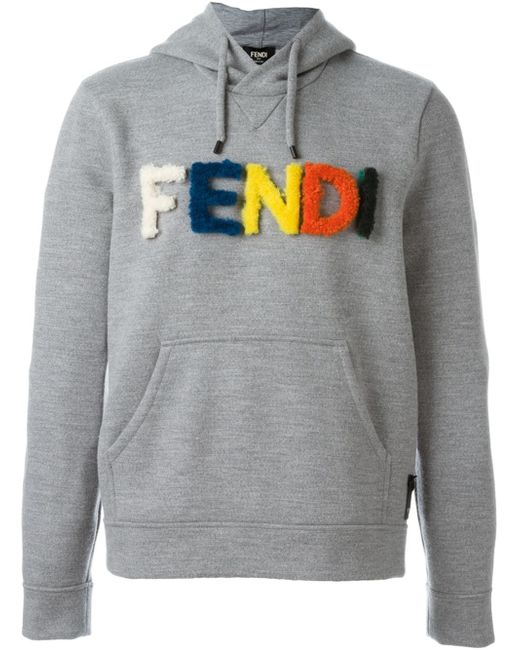 Fendi Gray Logo Hoodie for men