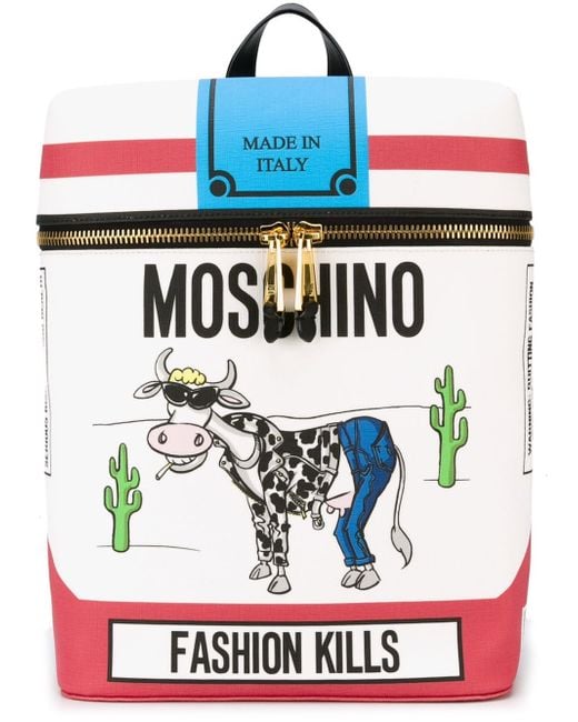 Moschino White Fashion Kills Backpack