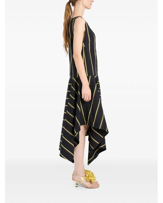 Proenza Schouler Black Beatriz V-Neck Striped Midi Dress