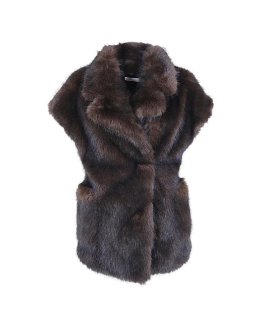 Liviana Conti Black Faux-Fur Notch-Lapel Waistcoat