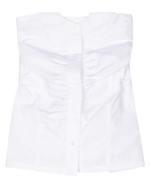 Low Classic White Ribbon-embellished Cotton Tube Top