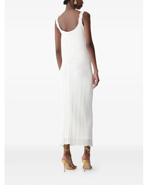 Carolina Herrera White Crocheted-Straps Sleeveless Midi Dress