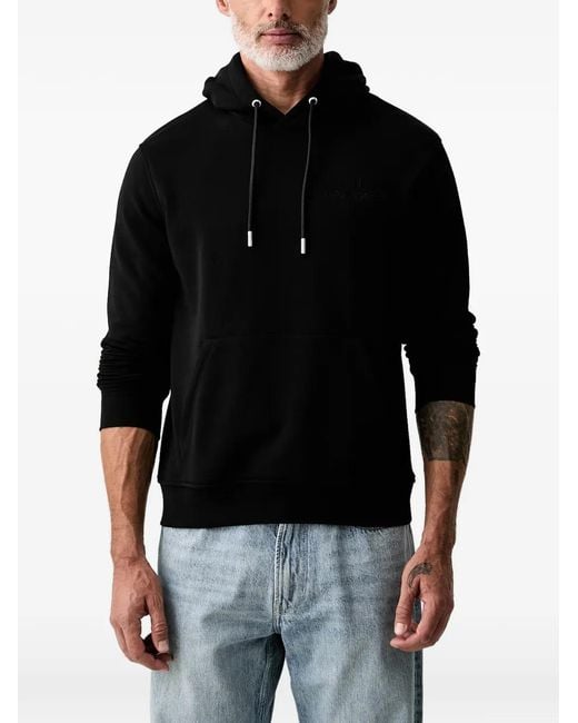Karl Lagerfeld Black Logo-Embroidered Drawstring Hoodie for men