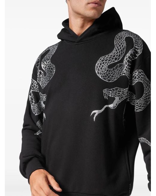 Philipp Plein Black Crystal-Snake Hoodie for men