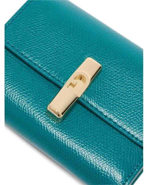 Furla Blue Small Iride Grained-Leather Compact Wallet