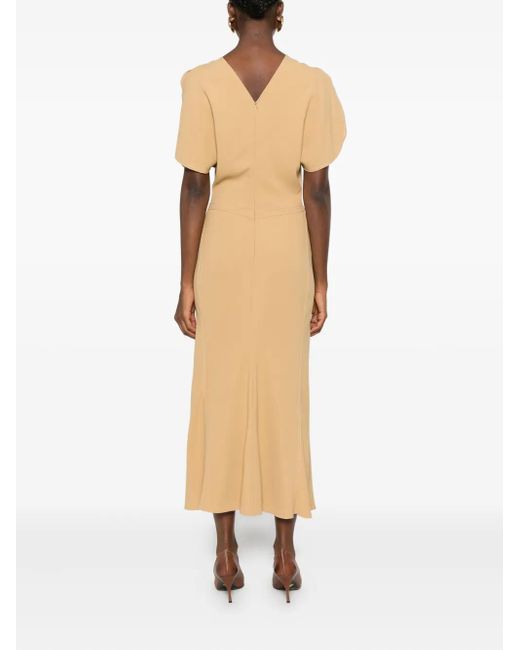 Victoria Beckham Natural Flutter-Sleeve Draped Dress