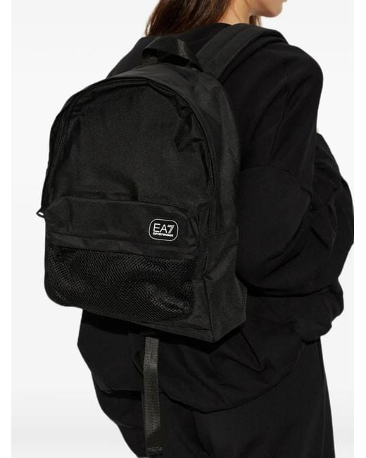 EA7 Black Logo-Patch Mesh-Pocket Backpack