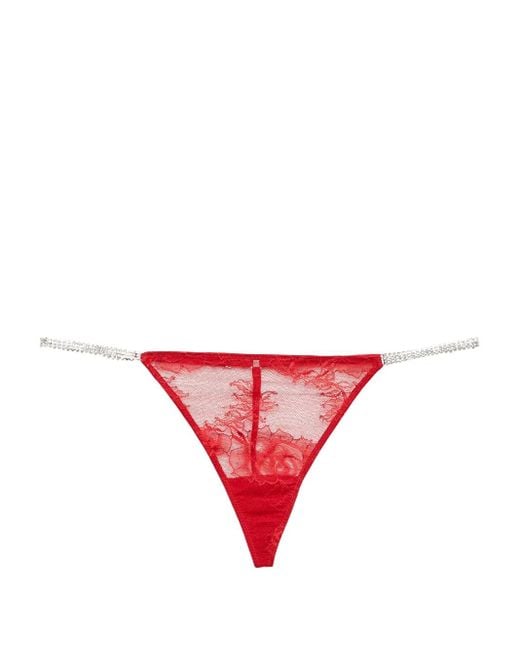 Fleur du Mal Red Crystal Bouquet Lace V-String