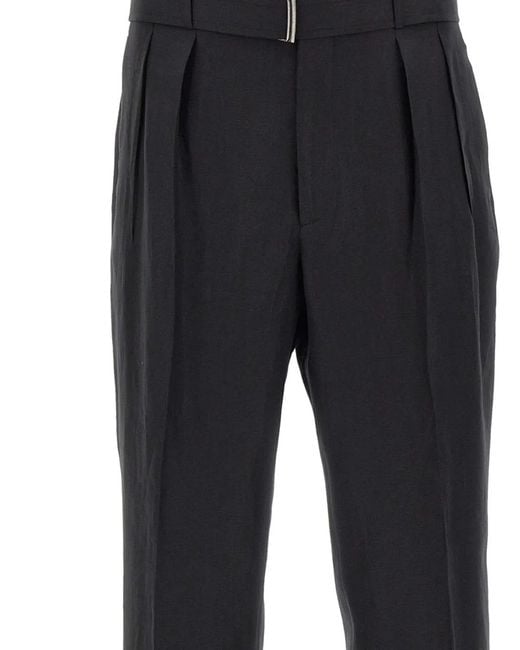 Tagliatore Black Belted Pleated Trousers for men