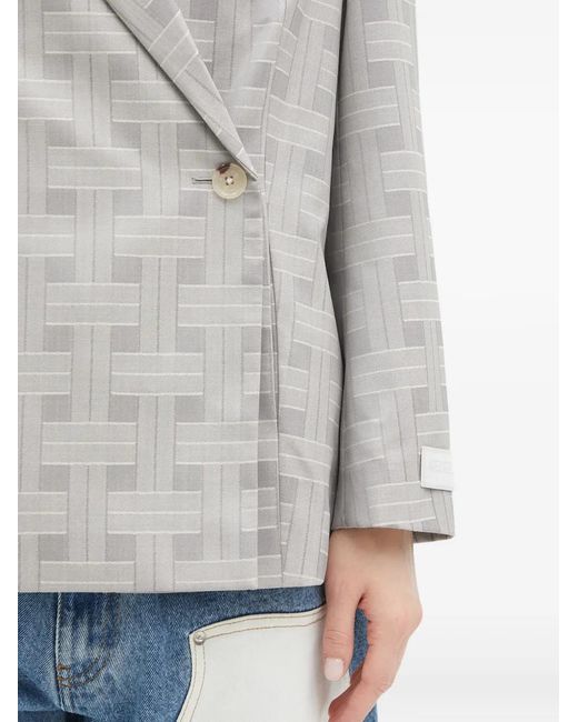 KENZO Gray Patterned Double-Breasted Blazer