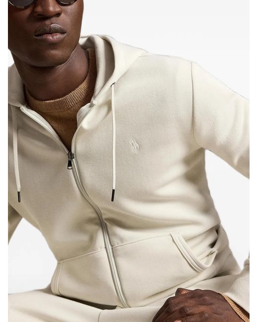 Polo Ralph Lauren White Zip-Up Drawstring Hoodie for men