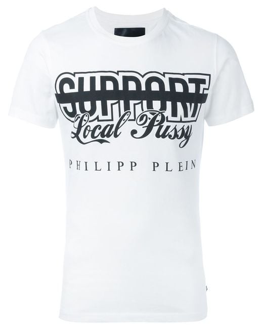 Philipp Plein White 'support Local Pussy' T-shirt for men