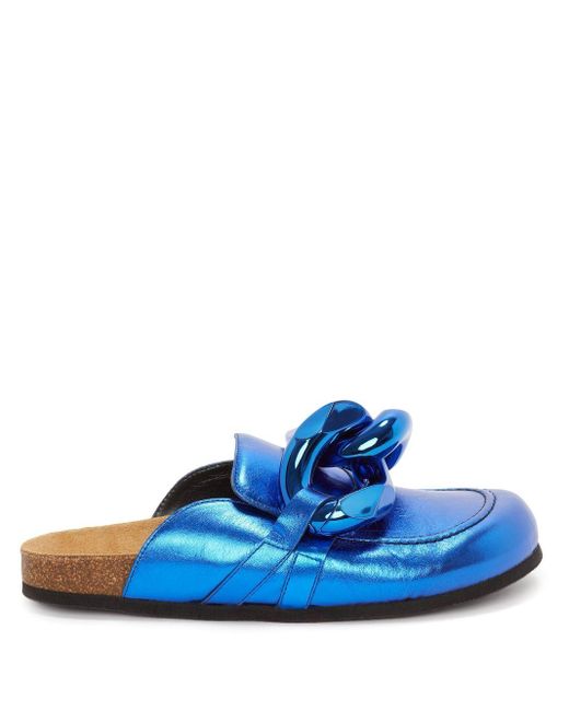 JW Anderson Leather Chain-embellished Flat Mules in Blue | Lyst