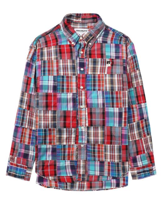 Chocoolate Red Check Panelled Cotton Shirt for men