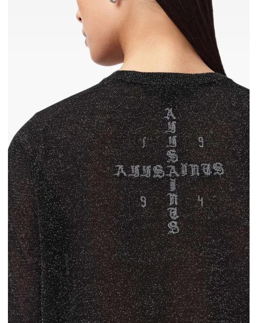 AllSaints Black Logo-Print Metallic-Effect Dress