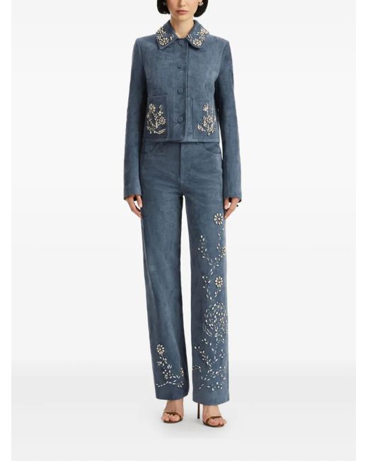 Oscar de la Renta Blue Crystal-Embroidered Jacket