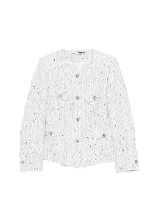 Tagliatore White Button-Up Tweed Jacket