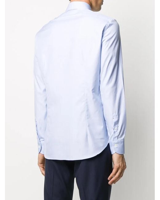 Mazzarelli Blue Spread-Collar Houndstooth Shirt for men