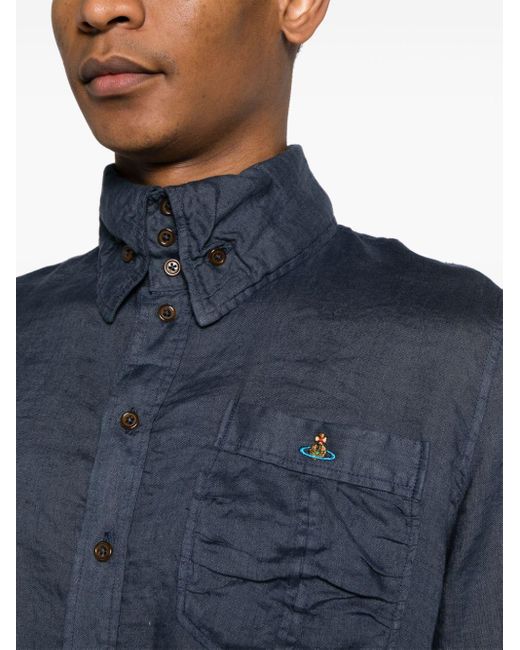 Vivienne Westwood Blue Orb-embroidered Linen Shirt for men