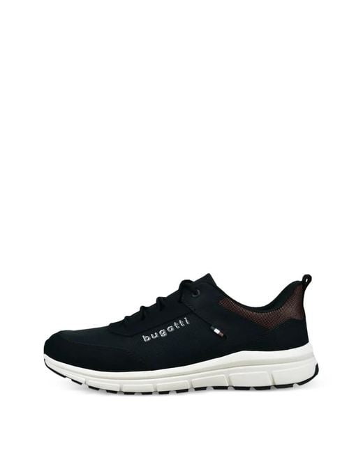 Bugatti Black Logo-Lettering Mesh-Panel Sneakers for men